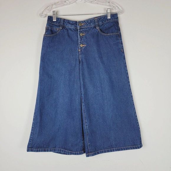 Vintage Tommy Jeans Wide Leg Cropped Mid Length Button Fly Trimmed Jeans 7 29W - Picture 1 of 10